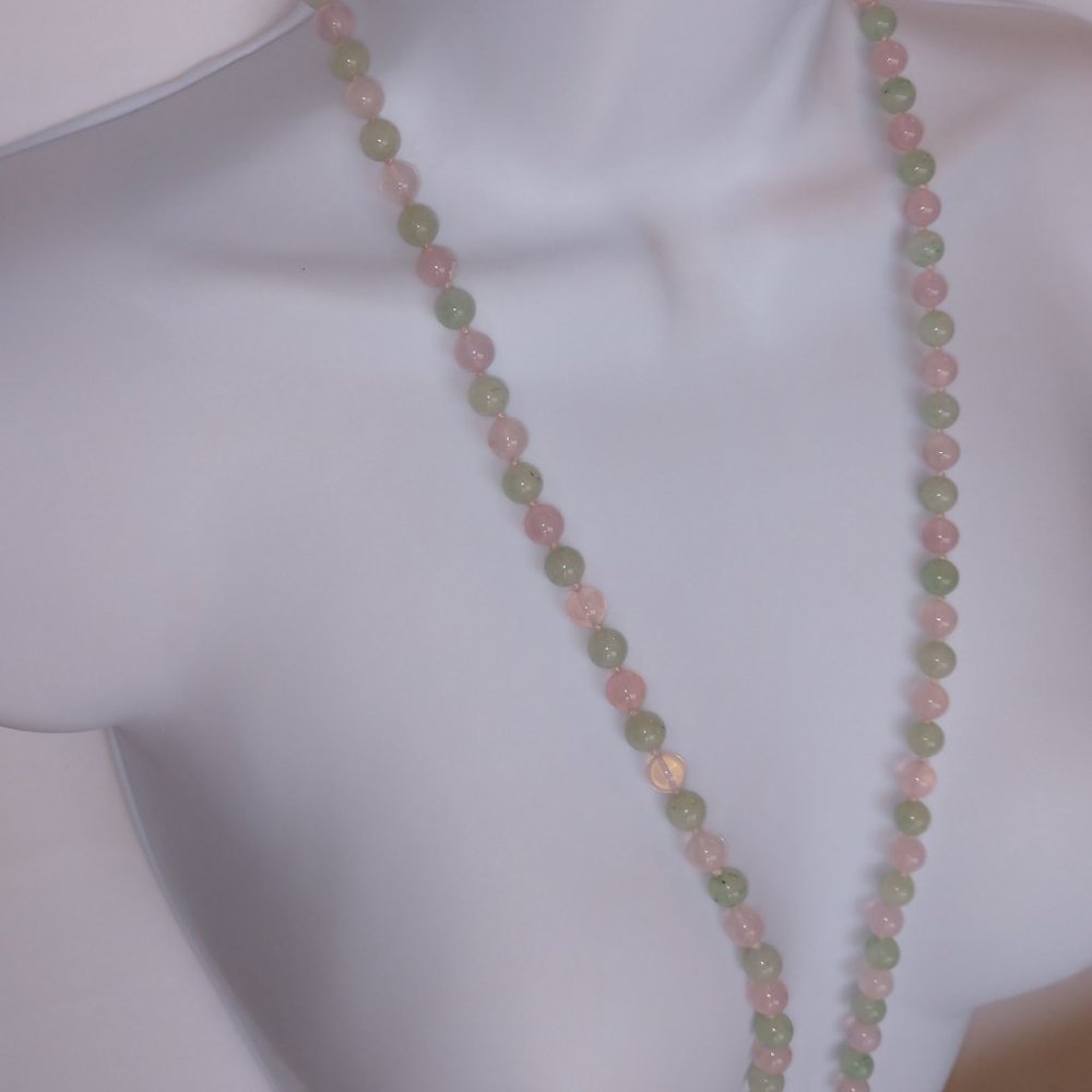 Green and Pink Bead Necklace with Agate Beads Single Strand Handmade 17 inches - Picture 3 of 16